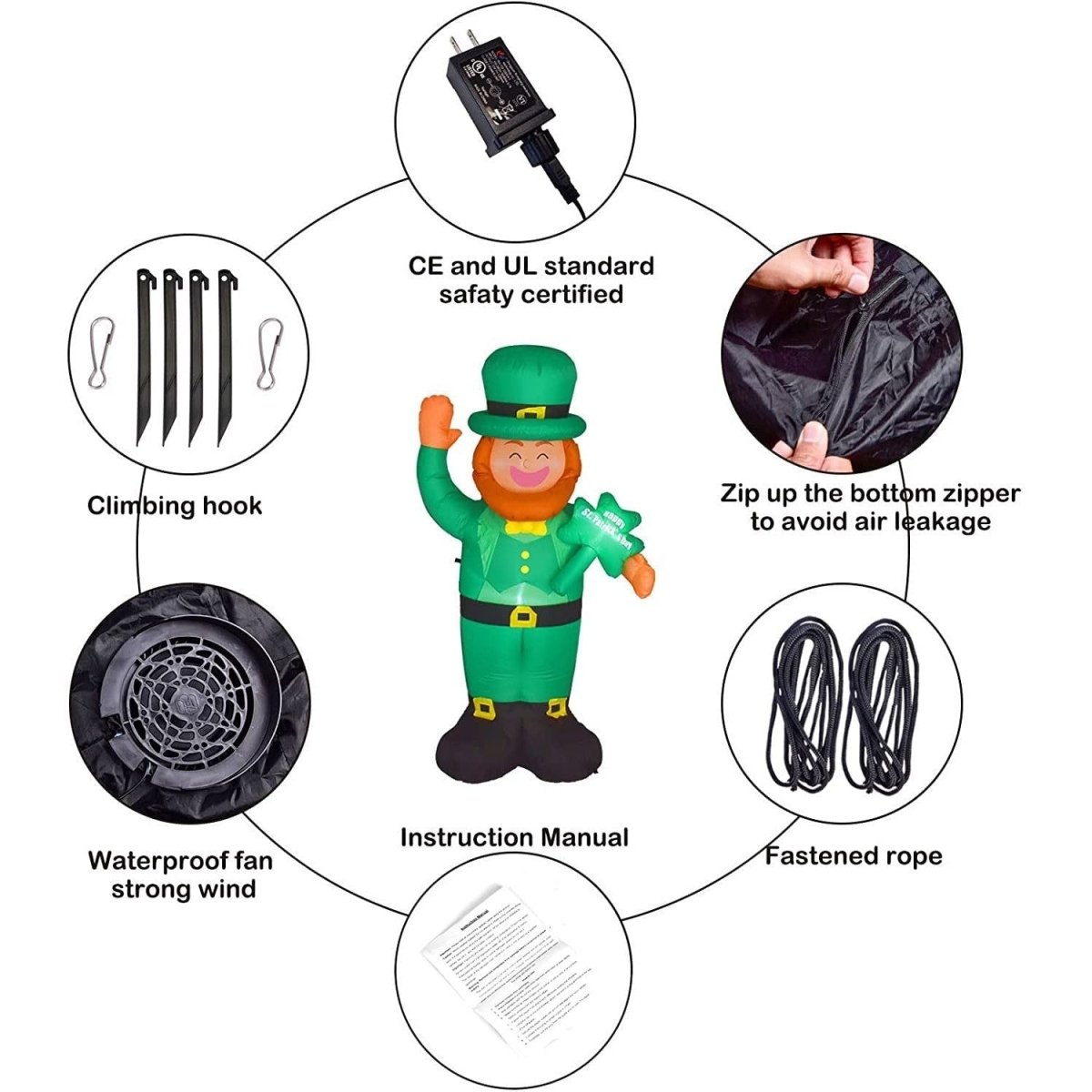 5.9 FT St Patricks Day Leprechaun Inflatable | PopFun